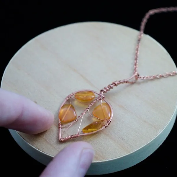 Quaking Aspen Leaf - Amber - Copper Necklace