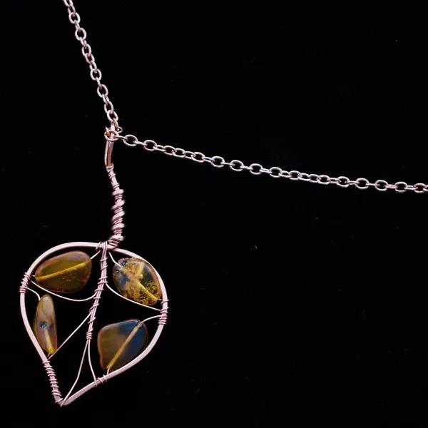 Quaking Aspen Leaf - Amber - Copper Necklace