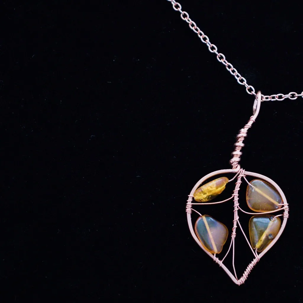 Quaking Aspen Leaf - Amber - Copper Necklace