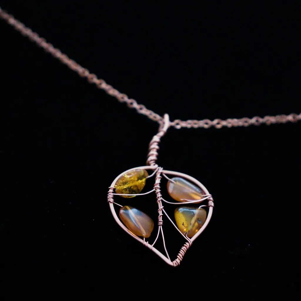 Quaking Aspen Leaf - Amber - Copper Necklace