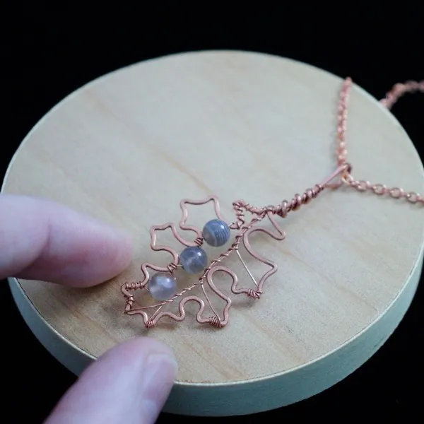 Red Oak Leaf - Botswana Agate - Copper Necklace