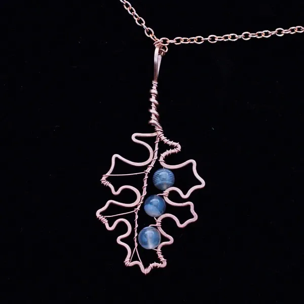 Red Oak Leaf - Botswana Agate - Copper Necklace