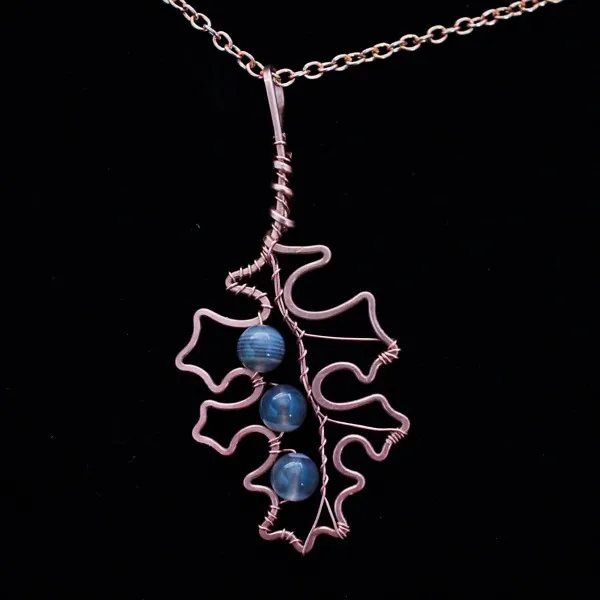 Red Oak Leaf - Botswana Agate - Copper Necklace