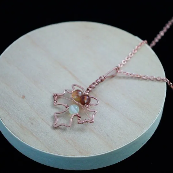 Sugar Maple Leaf - Whiskey Citrine - Copper Necklace