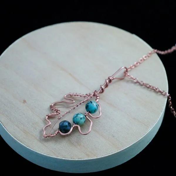 White Oak Leaf - African Turquoise - Copper Necklace