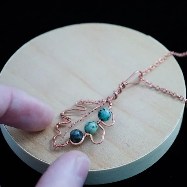 White Oak Leaf - African Turquoise - Copper Necklace