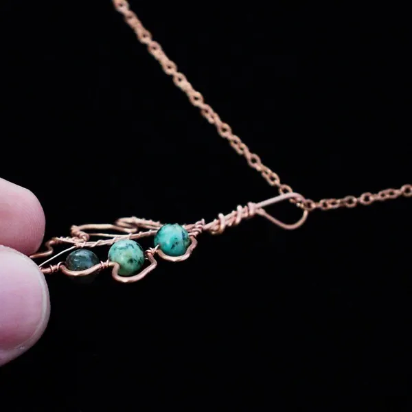 White Oak Leaf - African Turquoise - Copper Necklace