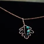 White Oak Leaf - African Turquoise - Copper Necklace