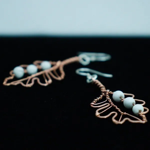 White Oak Leaf Copper Earrings