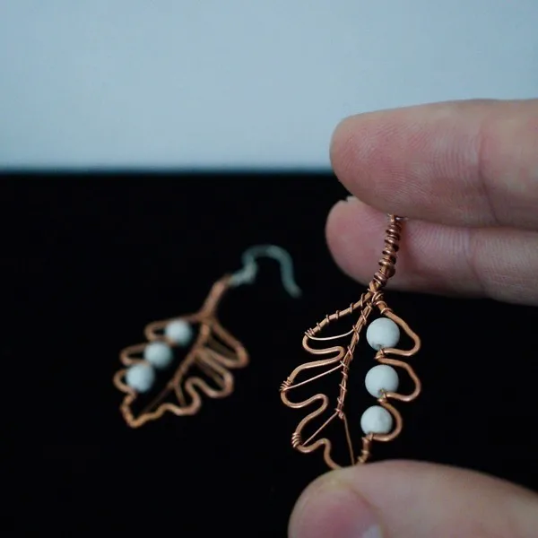 White Oak Leaf Copper Earrings