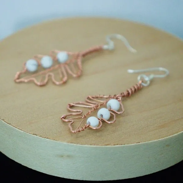 White Oak Leaf Copper Earrings