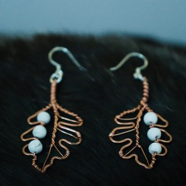 White Oak Leaf Copper Earrings