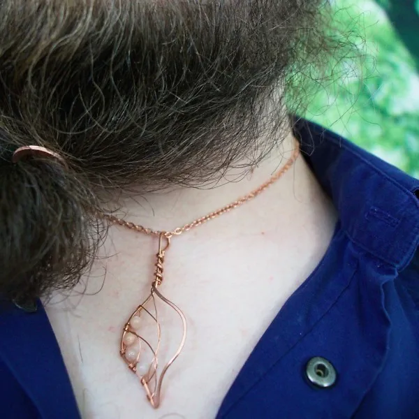 Bodhi Leaf - Peach Moonstone - Copper Necklace