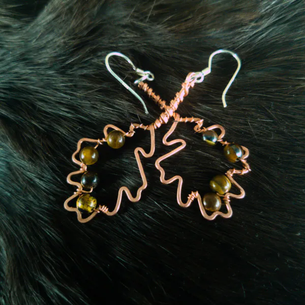 English Oak Leaf Copper Earrings