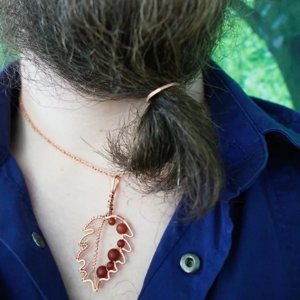 Hazel Leaf - Carnelian - Copper Necklace