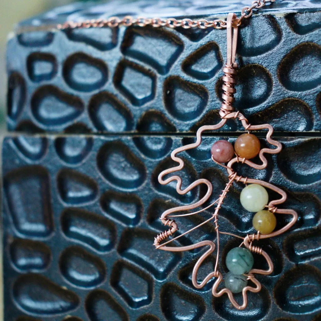 Hawthorn Leaf - Mixed Rutilated Quartz - Copper Necklace