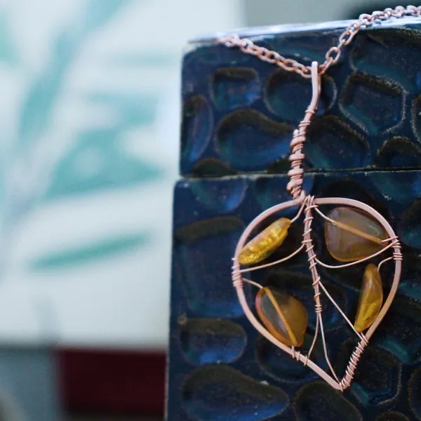 Quaking Aspen Leaf - Amber - Copper Necklace