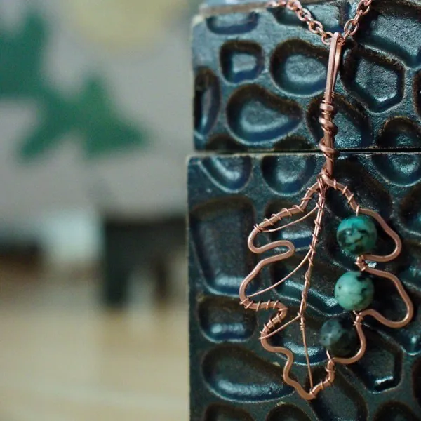 White Oak Leaf - African Turquoise - Copper Necklace