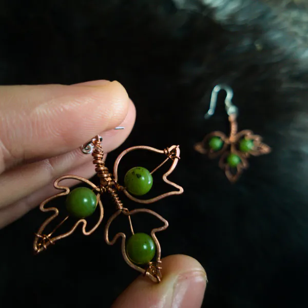 Poison Ivy Leaflet Copper Earrings