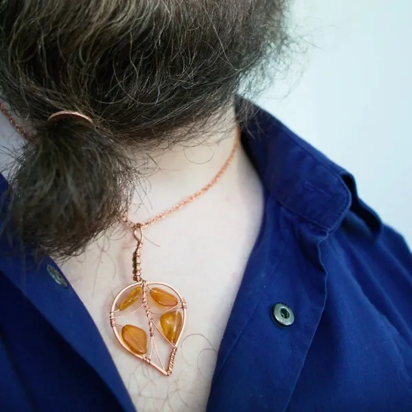 Quaking Aspen Leaf - Amber - Copper Necklace