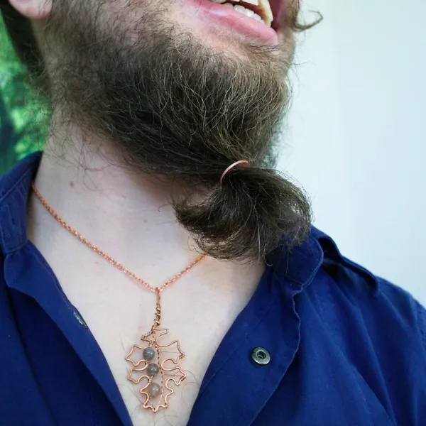 Red Oak Leaf - Botswana Agate - Copper Necklace