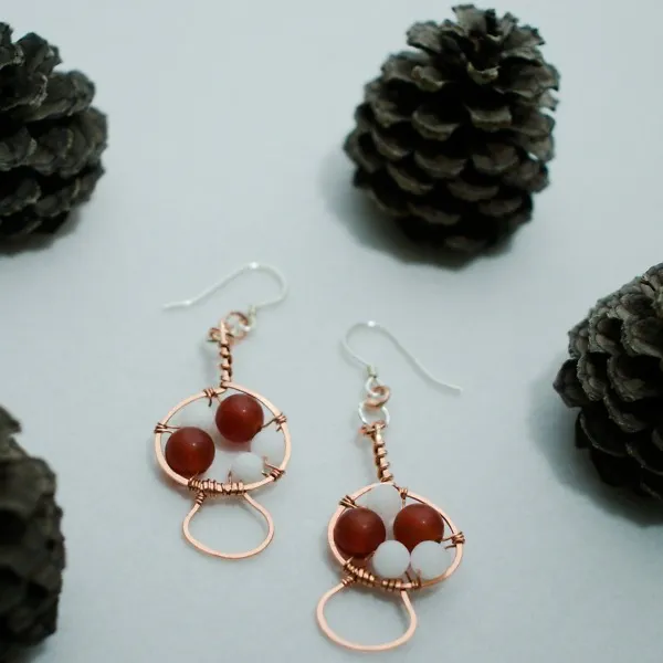 Amanita muscaria Mushroom - Copper Earrings