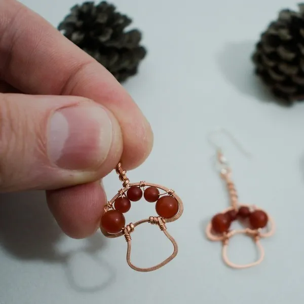 King Bolete Mushroom - Copper Earrings, Rounded