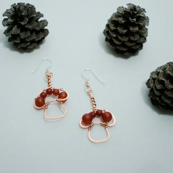 King Bolete Mushroom - Copper Earrings, Rounded