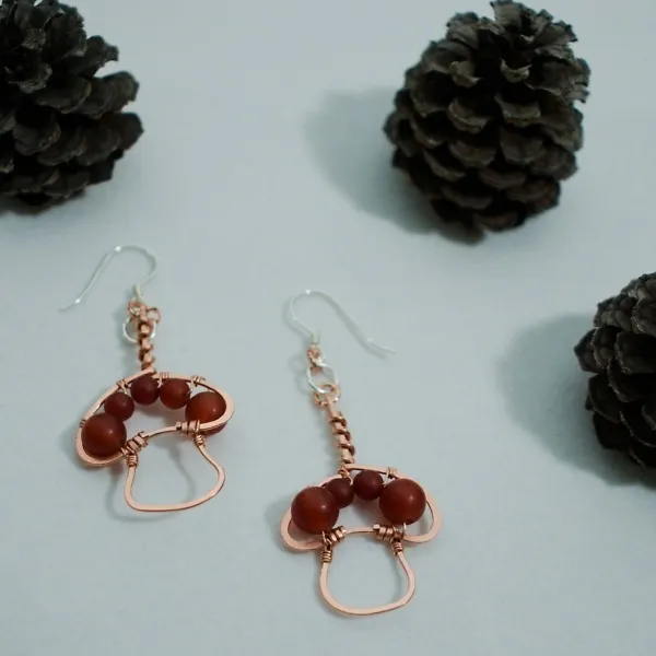 King Bolete Mushroom - Copper Earrings, Rounded