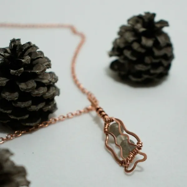 Morel Mushroom - Copper Pendant with Labradorite