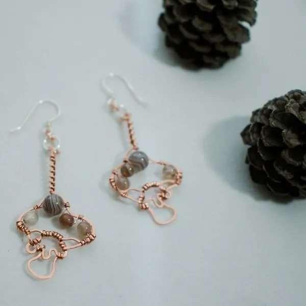 Shaggy Parasol Mushroom - Copper Earrings